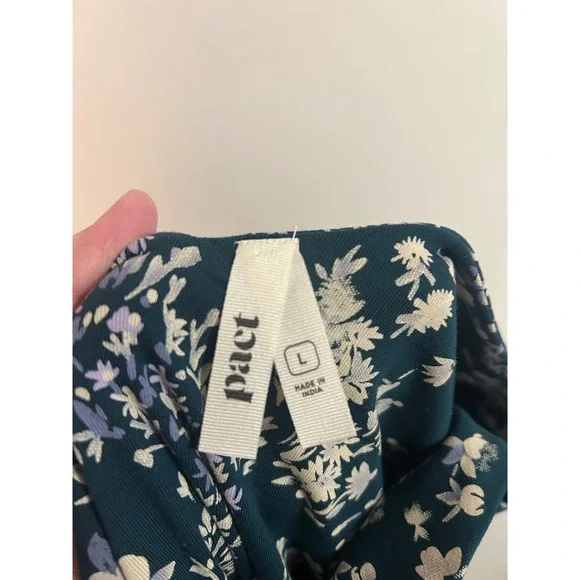 Pact Womens Organic Cotton Floral Fit and Flare Dress Teal 3/4 Sleeve Large - Picture 5 of 6